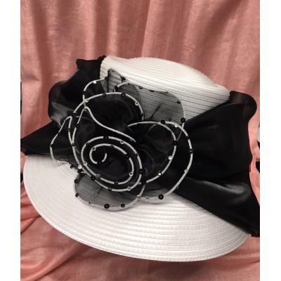 New Whittall And Shon White Hat Black Ribbon Derby Church Adjustable Sequin  eb-66828863